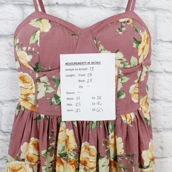 Band of Gypsies Pink Bra Top Summer Floral Sweetheart Mini Dress Size XS - Picture 9 of 9
